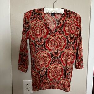 Lucky Brand Women's S Small Red Long Sleeve Top with V neck and Elastic bottom